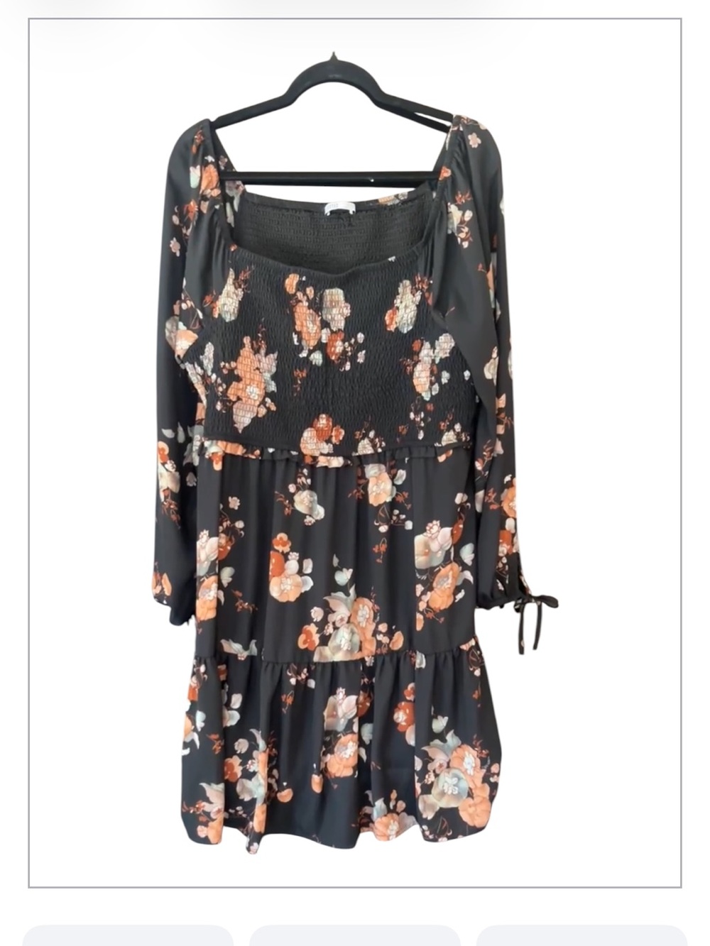 Devoted Black Floral Smocked Bust Chiffon Mini Dress Women’s Size 3X Boho